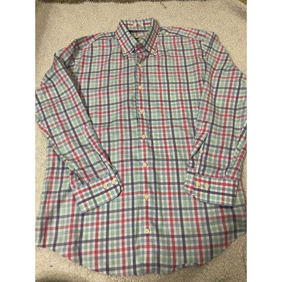 Peter Millar Crown Ease Gingham Check Wrinkle Resistance‎ Sport Shirt Mens Large - Picture 1 of 4
